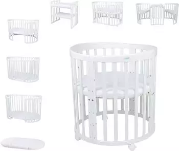 Waldin Ovales 7-in-1 Babybett mit Matratze Weiß