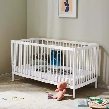 Kids Collective Babybett Gitterbett 70x140 cm höhenverstellbarer Lattenrost & herausnehmbare Sprossen stabiles Buchenholz weiß