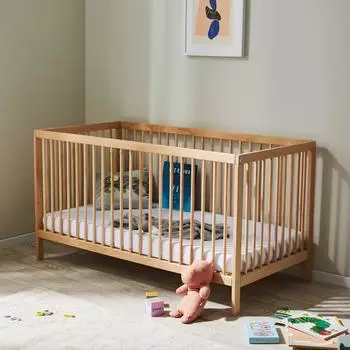 Kids Collective Babybett Gitterbett 60x120 cm mit Matratze höhenverstellbarer Lattenrost & herausnehmbare Sprossen stabiles Buchenholz natur