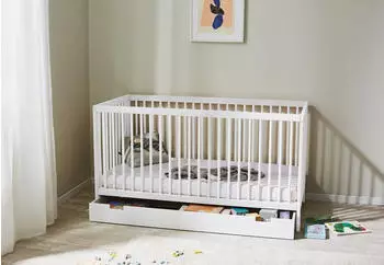 Kids Collective Babybett Gitterbett höhenverstellbar & herausnehmbare Sprossen Buchenholz sehr stabil weiss mit schublade 60x120 cm