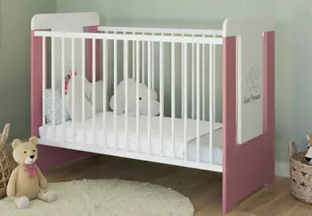 Kids Collective Babybett Gitterbett mit Kleine Prinzessin Gravur 60x120 höhenverstellbar | herausnehmbare Sprossen weiss pink