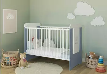 Kids Collective Babybett Gitterbett mit Kleiner Prinz Gravur 60x120 höhenverstellbar | herausnehmbare Sprossen weiss blau