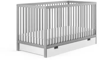 Kids Collective Babybett mit Schublade Gitterbett höhenverstellbar & herausnehmbare Sprossen 60x120 cm Buchenholz Grau