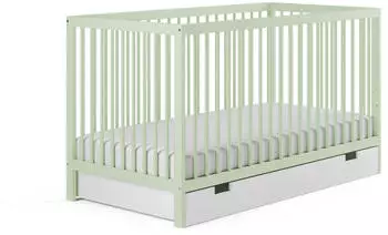 Kids Collective Babybett mit Schublade und Matratze Gitterbett h&ouml;henverstellbar & herausnehmbare Sprossen 70x140 cm Buchenholz gr&uuml;n