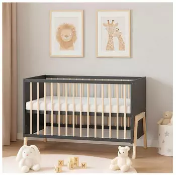 Baby-Delux Babybett Gitterbett Juna 60x120 Anthrazit Schutzgitter Matratze Bettwäsche Set 10tlg Prince