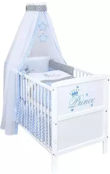 Baby-Delux Babybett Natalie Prince 140×70 Weiß Beißschienen Komplett Bettset Prince Stars mit Matratze