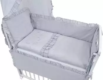 Baby-Delux Beistellbett 90x40 weiß inkl. Matratze, Bettwäsche Set komplett Royal Grau Rüsche
