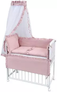 Baby-Delux Beistellbett 90x40 weiß inkl. Matratze, Bettwäsche Set komplett Royal Rosa Rüsche