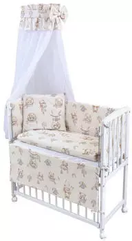 Baby-Delux Beistellbett 90x40 weiß inkl. Matratze, Bettwäsche Set komplett Teddy Beige
