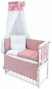 Baby-Delux Beistellbett 90x40 weiß inkl. Matratze Bettwäsche Set komplett Waffelpique Musselin Rosa