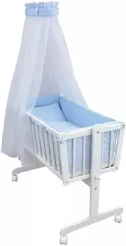 Baby-Delux Babywiege Weiß 90x40 cm Bettset Komplett Interlock Soft Wiegenset Blau