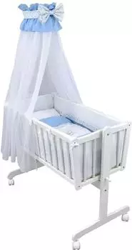 Baby-Delux Babywiege Weiß 90x40 cm Bettset Komplett Musselin Wiegenset Teddy Mond Blau