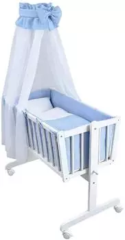 Baby-Delux Babywiege Weiß 90x40 cm Bettset Komplett Waffelpique Musselin Wiegenset Blau