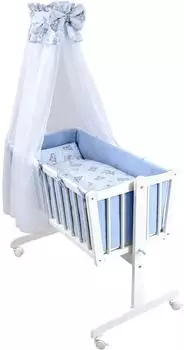 Baby-Delux Babywiege Weiß 90x40 cm Bettset Komplett Waffelpique Wiegenset Bärchen blau