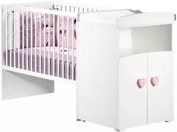 Sauthon Growing Baby's Cot + Changing Unit 120x60cm White Heart Knobs