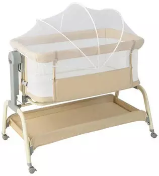 Costway 4-in-1 Babybett mit Moskitonetz, Matratze, 6 verstellbare Höhen, Beige (BC10150MS)