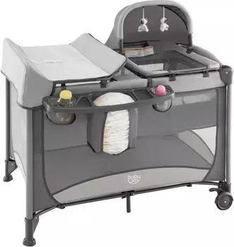 Costway 5-in-1 Babybett faltbar, Reisebett & Laufstall & Wickeltisch & Wiege, 2 Ebenen, 15kg (BC10071GR)