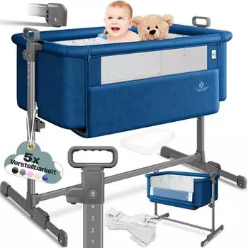 Kesser Hubi 3in1 Beistellbett mit Rollen, 5-fach H&ouml;henverstellung, faltbare Seitenwand