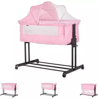 Chipolino Zen Beistellbett 2-in-1 mit Laufstall, Moskitonetz, Matratze, rosa (KOSZE0206FL)