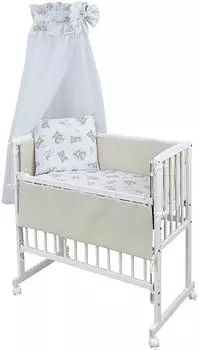 Baby-Delux Beistellbett Set 90x40 weiß inkl. Matratze Bettwäsche Set komplett Waffelpique Bärchen Beige