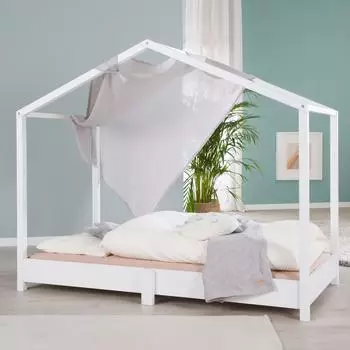 Roba Hausbett Kinderbett 70x140cm Massivholz wei&szlig; lackiert (207024WE)