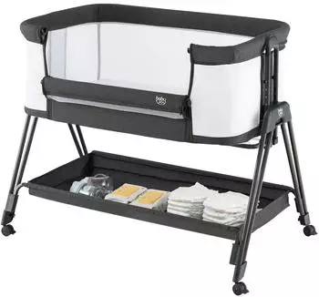 Costway Beistellbett & Stubenwagen 2-in-1 klappbar, 7-stufig höhenverstellbar, dunkelgrau (BC10119DK)