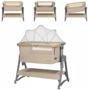 KIKKABOO Nanna 2 Beistellbett mit Matratze, Moskitonetz und R&auml;der, beige (31003020107)
