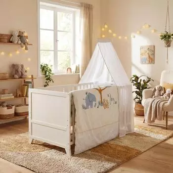 Roba Savanna Friends Babybett 70x140cm mit Matratze, Bettwäsche & Himmel (0195NG-4S286)