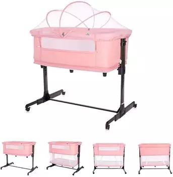 Lorelli Milano 2in1 Beistellbett h&ouml;henverstellbar mit Moskitonetz, rosa