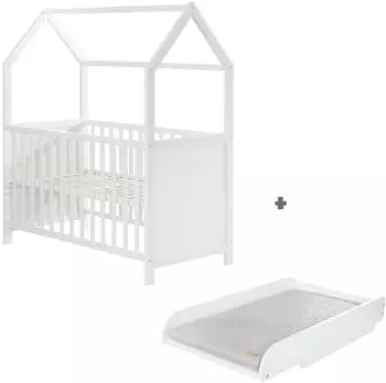 Roba Hausbett 60x120cm mit Wickelplatte, weiß, höhenverstellbar (203120WEFS-1)