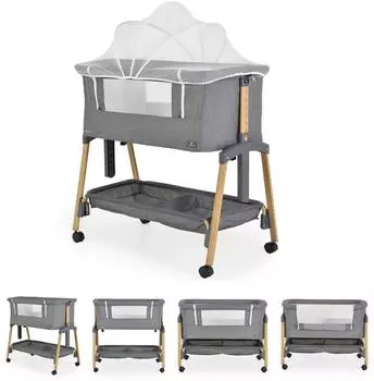 Cangaroo Adoro Beistellbett verstellbar, Matratze, Moskitonetz, grau (111034)