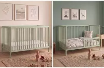 Kids Collective Babybett mit Rausfallschutz, Buchenholz, gr&uuml;n, 70x140cm