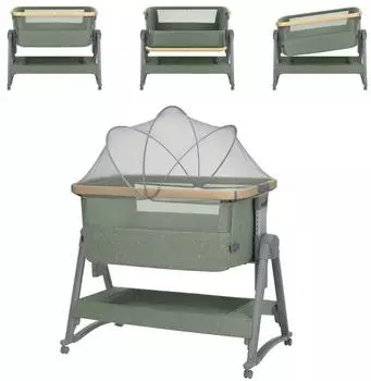 KIKKABOO Nanna 2 Beistellbett mit Matratze, Moskitonetz, Räder, grün (31003020108)