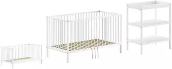 Vipack Dino Baby-/Juniorbett und Wickelregal, Buche massiv, wei&szlig;, 70x140cm
