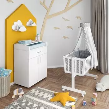VitaliSpa Noah Babywiege wei&szlig; 40x90 mit Rollen (30307)