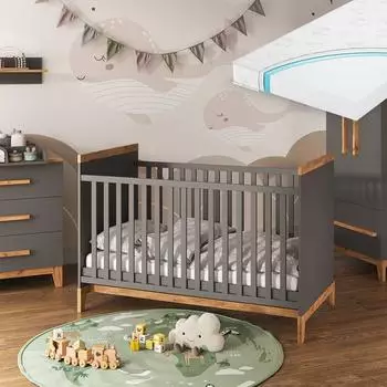 VitaliSpa Malia Babybett 70x140cm mit Matratze, grau/Artisan-Eiche (58592)
