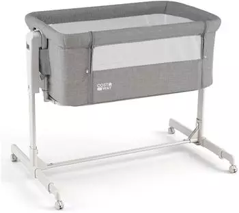 Costway Beistellbett 3-in-1 mit 6-stufiger Höhenverstellung, 4 Rollen, grau