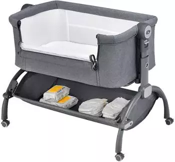 Costway Beistellbett 3-in-1, höhenverstellbar (7 Stufen), mit Matratze, grau
