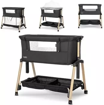 Lorelli Layla 2-in-1 Beistellbett faltbar, mit Matratze & Moskitonetz, schwarz