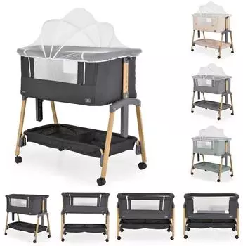 Cangaroo Adoro Babybett/Beistellbett, verstellbar, mit Matratze, Moskitonetz, R&auml;der, schwarz (111035)