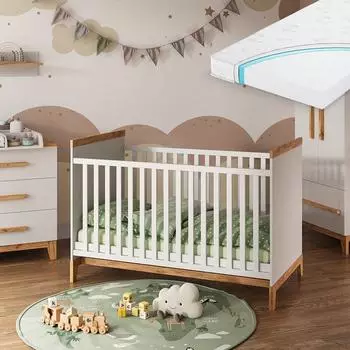 VitaliSpa Malia Babybett 70x140cm, weiß/Artisan Eiche, mit Matratze (58591)