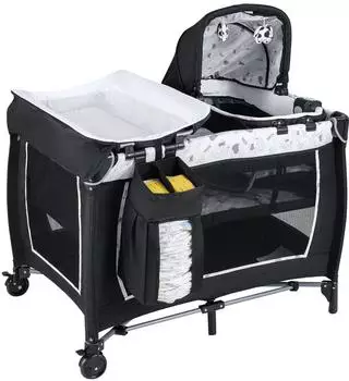 Costway Beistellbett 5-in-1 mit Rollen, Matratze & Spieluhr, beige