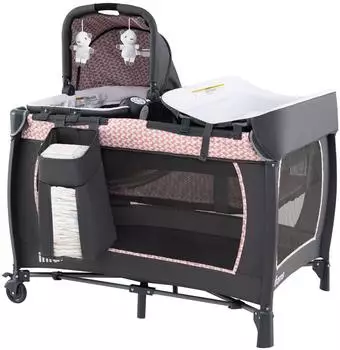 Costway Beistellbett 5-in-1 mit Matratze und Rollen, rosa, bis 36 Monate