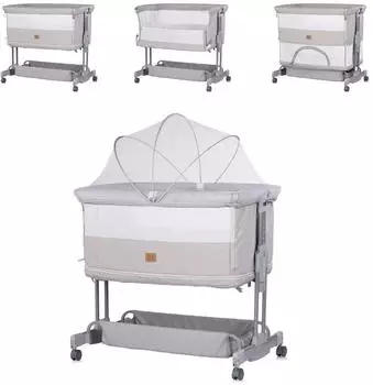 Chipolino Zen 2-in-1 Beistellbett mit Schaukelfunktion, 7 H&ouml;hen, Moskitonetz, grau
