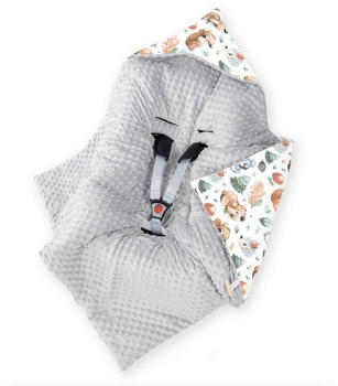 Amilian Einschlagdecke mit Kapuze für Babyschale 90x90 cm Eichhörnchen Minky grau
