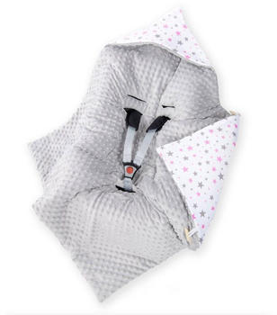 Amilian Einschlagdecke mit Kapuze für Babyschale 90x90 cm Sternchen Klein rosa Minky grau