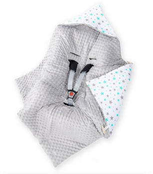 Amilian Einschlagdecke mit Kapuze für Babyschale 90x90 cm Sternchen Klein türkis Minky grau