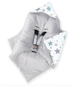 Amilian Einschlagdecke mit Kapuze für Babyschale 90x90 cm Sternschnuppe türkis Minky grau