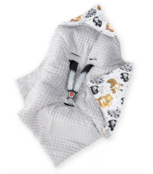 Amilian Einschlagdecke mit Kapuze für Babyschale 90x90 cm Wald Minky grau