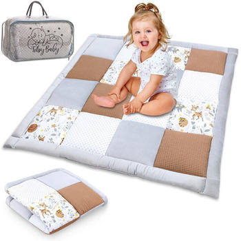Totsy Baby Baby Krabbeldecke PATCHWORK 120x120cm Samt/Waffelpique Hirsch